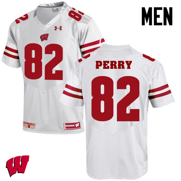 Wisconsin Badgers Men's #82 Emmet Perry NCAA Under Armour Authentic White College Stitched Football Jersey VH40X42GB